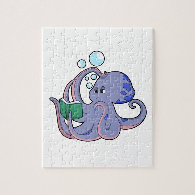 Oktopus beim Lesen mit Buch Puzzle (Vertikal)