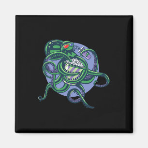 Oktopus beim Sehen eines Films - Detailliertes Gra Magnet
