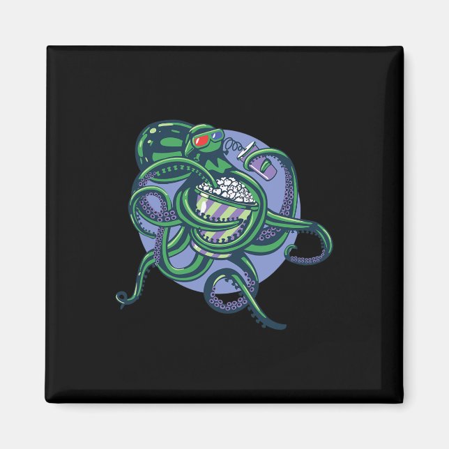 Oktopus beim Sehen eines Films - Detailliertes Gra Magnet (Vorne)