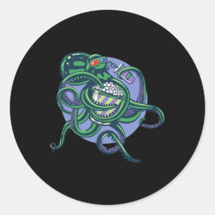 Oktopus beim Sehen eines Films - Detailliertes Gra Runder Aufkleber