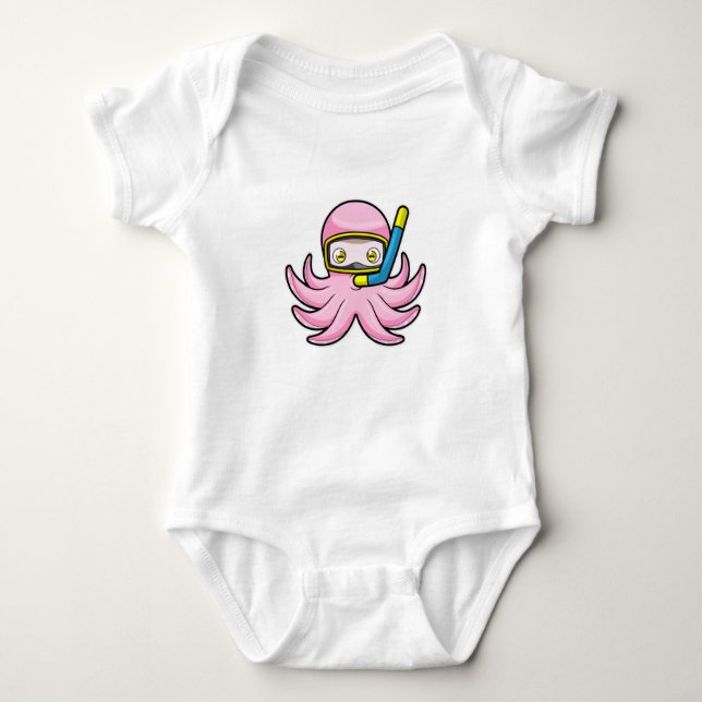 Oktopus beim Tauchen mit Schnorchel & Schwimmbrill Baby Strampler (Vorderseite)