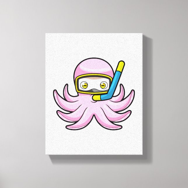 Oktopus beim Tauchen mit Schnorchel & Schwimmbrill Leinwanddruck (Vorderseite)