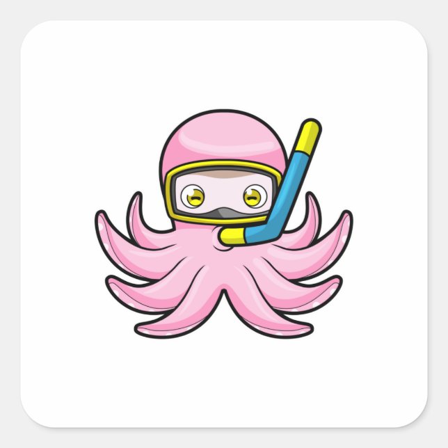 Oktopus beim Tauchen mit Schnorchel & Schwimmbrill Quadratischer Aufkleber (Vorderseite)
