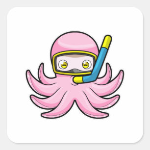 Oktopus beim Tauchen mit Schnorchel & Schwimmbrill Quadratischer Aufkleber
