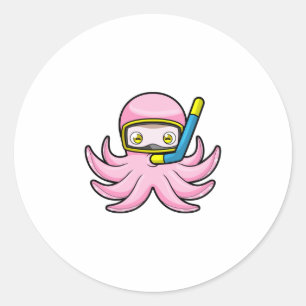 Oktopus beim Tauchen mit Schnorchel & Schwimmbrill Runder Aufkleber