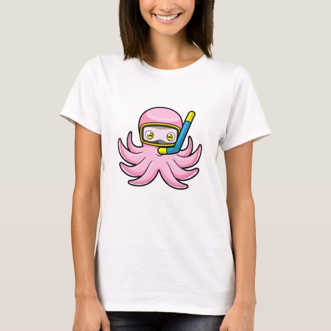 Oktopus beim Tauchen mit Schnorchel & Schwimmbrill T-Shirt (Vorderseite)