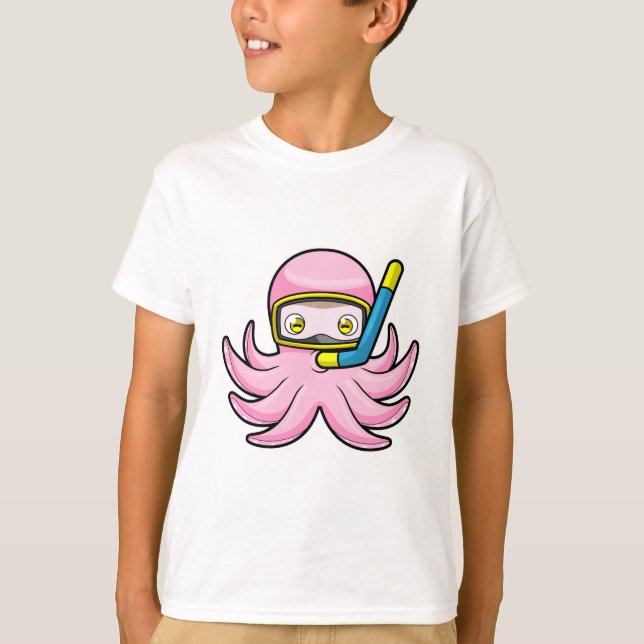 Oktopus beim Tauchen mit Schnorchel & Schwimmbrill T-Shirt (Vorderseite)