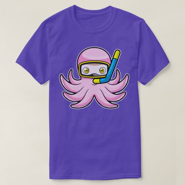 Oktopus beim Tauchen mit Schnorchel Schwimmbrille T-Shirt (Design vorne)