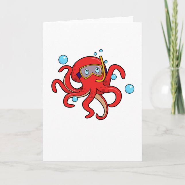 Oktopus beim Tauchen mit Schwimmbrille Karte (Vorderseite)