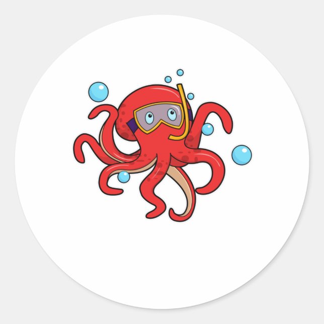 Oktopus beim Tauchen mit Schwimmbrille Runder Aufkleber (Vorderseite)