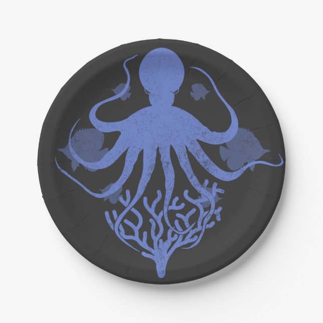 Oktopus (dunkler Hintergrund) Pappteller (Vorderseite)