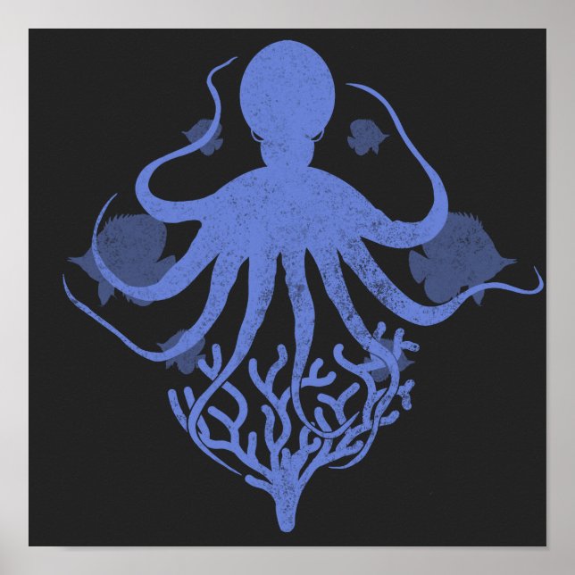 Oktopus (dunkler Hintergrund) Poster (Vorne)