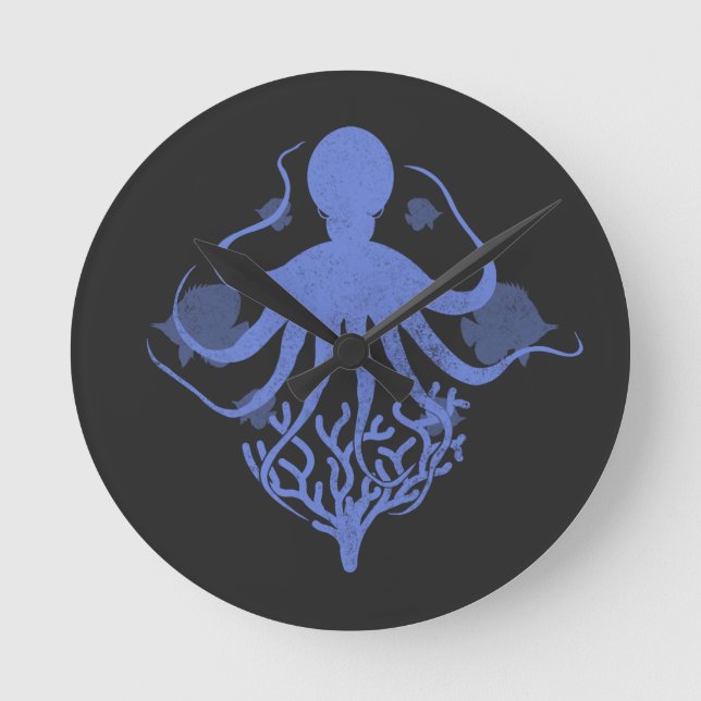 Oktopus (dunkler Hintergrund) Runde Wanduhr (Vorderseite)