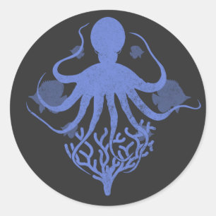 Oktopus (dunkler Hintergrund) Runder Aufkleber