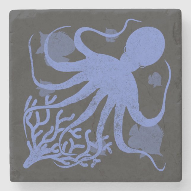 Oktopus (dunkler Hintergrund) Steinuntersetzer (Vorderseite)