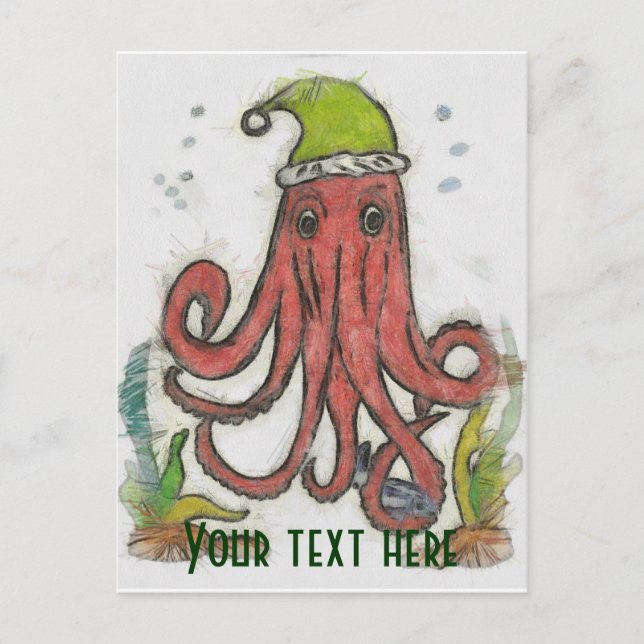 Oktopus Feiertagspostkarte (Vorderseite)