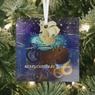 Oktopus Grosses und Caravella Ornament Aus Glas