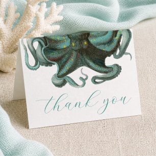 Oktopus Grün Aquarium Hochzeit Gefaltet Dankeskarte