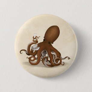 Oktopus im Labor Whimsical Steampunk Button