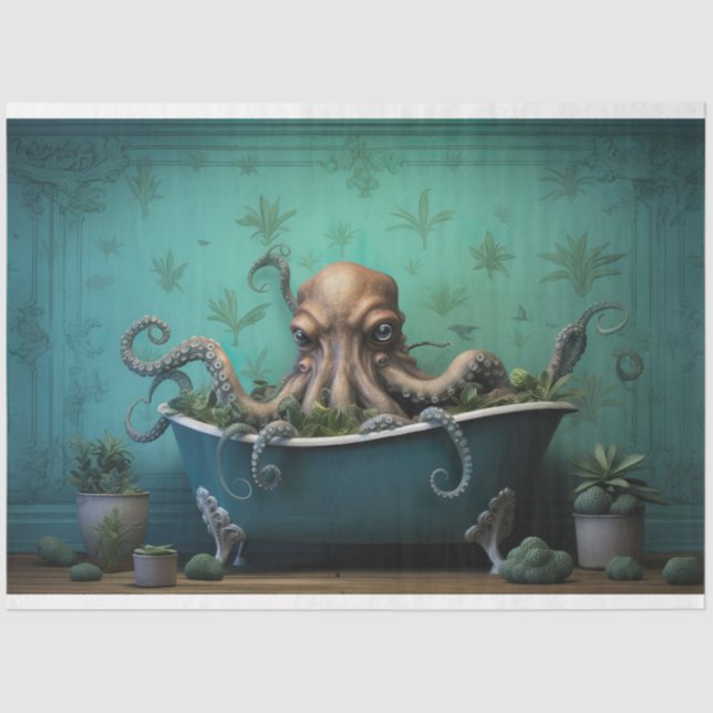 Oktopus in der Badewanne 4 Dekoupage Seidenpapier (Vorderseite)