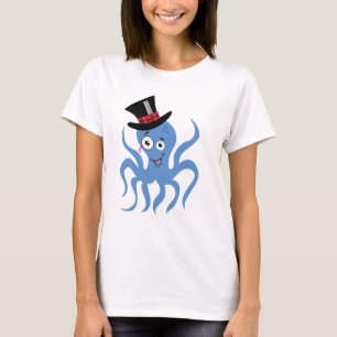 Oktopus in einem Tophut und Monokel T-Shirt