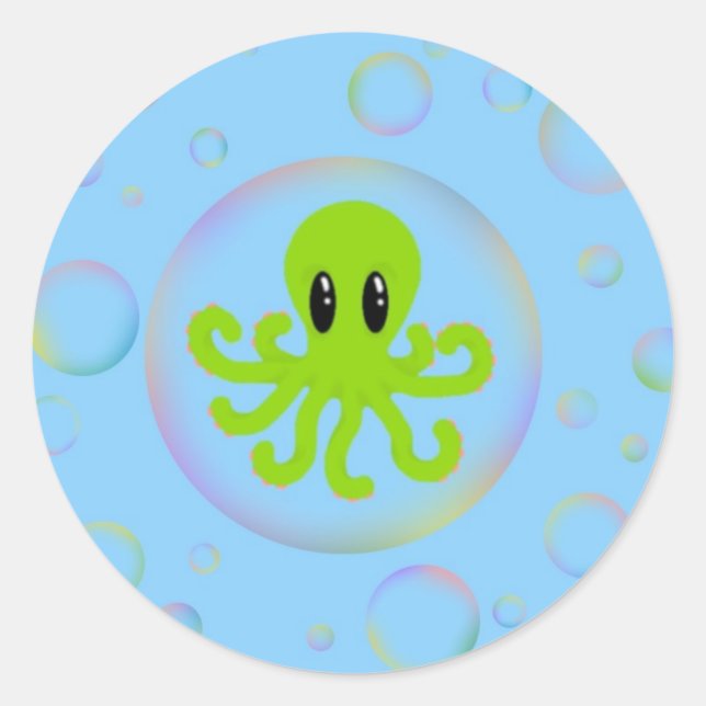 Oktopus in einer Blase Runder Aufkleber (Vorderseite)
