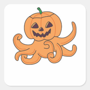 Oktopus in Kürbis Orangenkrak Halloween Quadratischer Aufkleber