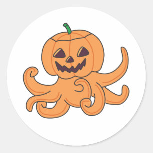 Oktopus in Kürbis Orangenkrak Halloween Runder Aufkleber