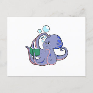 Oktopus in Reading mit Buch Postkarte