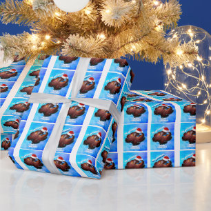 Oktopus in Weihnachtsmannmütze Geschenkpapier