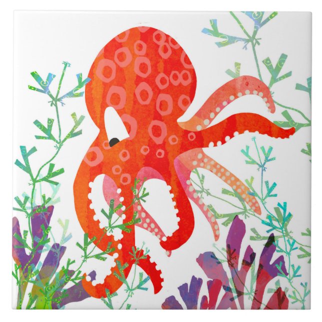 Oktopus-Keramik-Tile (6" Quadrat) Fliese (Vorderseite)