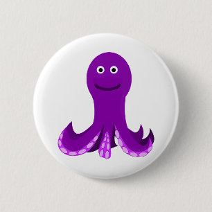 Oktopus Lila Happy Lächeln Cartoon Meereswelt Button
