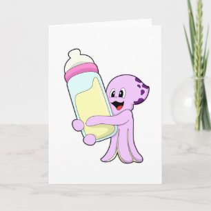 Oktopus mit Babyflasche Milch Karte
