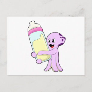 Oktopus mit Babyflasche Milch Postkarte