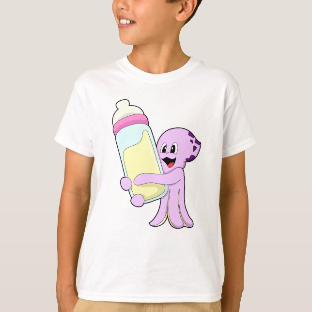 Oktopus mit Babyflasche Milch T-Shirt (Vorderseite)