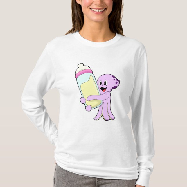Oktopus mit Babyflasche Milch T-Shirt (Vorderseite)