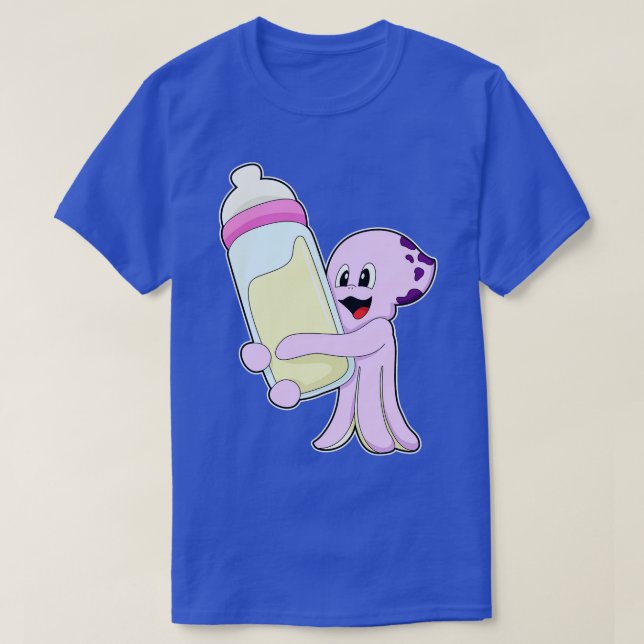 Oktopus mit Babyflasche Milch T-Shirt (Design vorne)