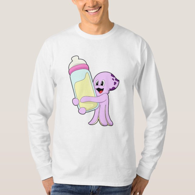 Oktopus mit Babyflasche Milch T-Shirt (Vorderseite)