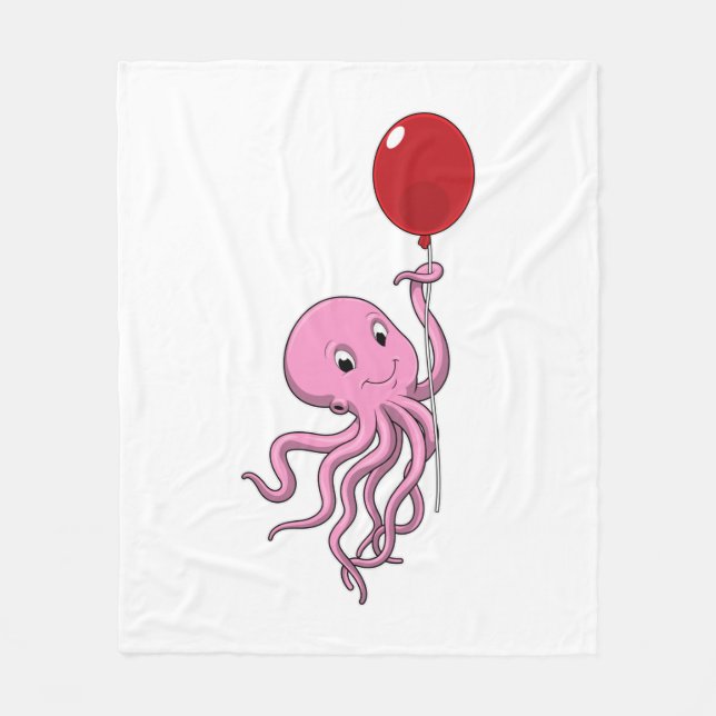 Oktopus mit Ballon Fleecedecke (Vorderseite)