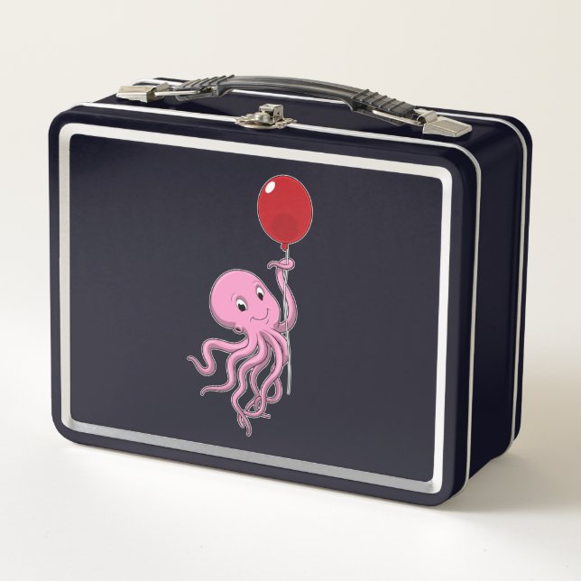 Oktopus mit Ballon Metall Brotdose (Vorderseite)