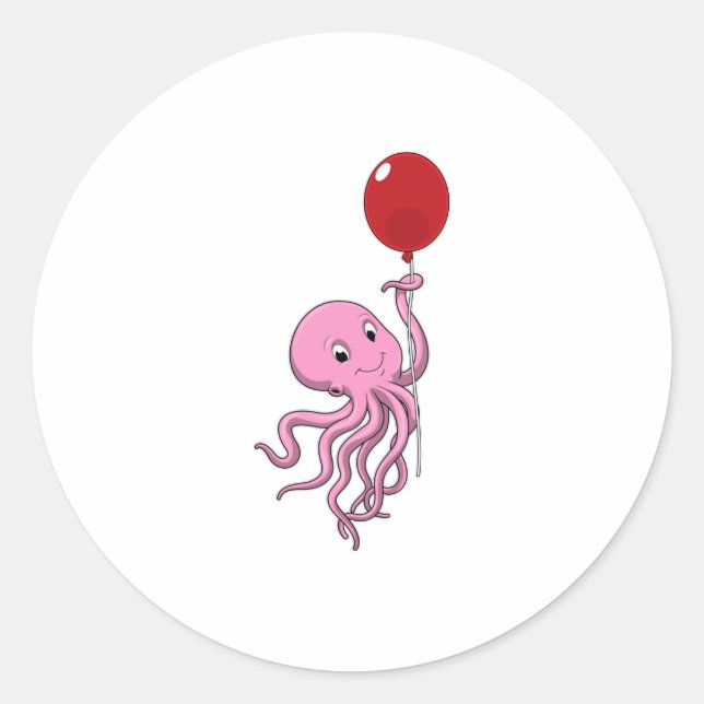 Oktopus mit Ballon Runder Aufkleber (Vorderseite)