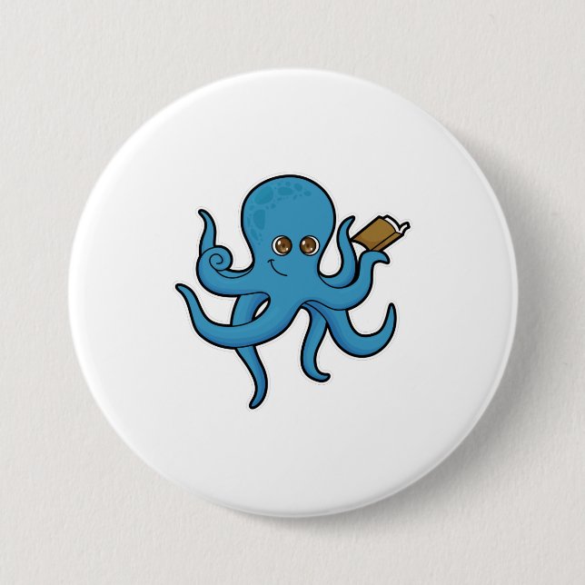 Oktopus mit Buch Button (Vorderseite)