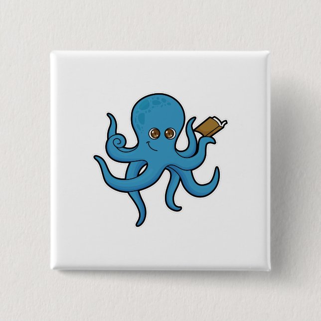 Oktopus mit Buch Button (Vorderseite)