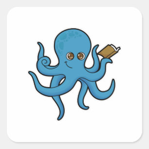 Oktopus mit Buch Quadratischer Aufkleber