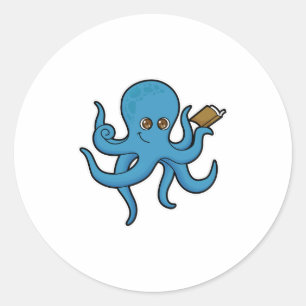 Oktopus mit Buch Runder Aufkleber