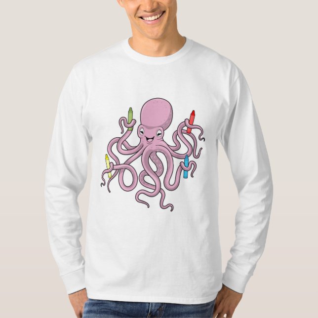 Oktopus mit Crayon T-Shirt (Vorderseite)