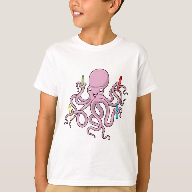 Oktopus mit Crayon T-Shirt (Vorderseite)