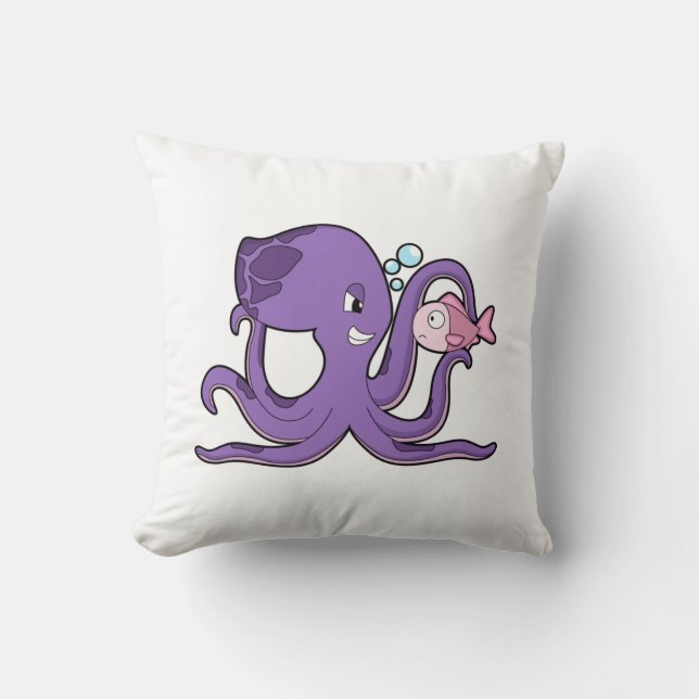 Oktopus mit Fisch.PNG Kissen (Vorderseite)