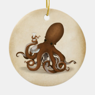 Oktopus mit Flasche-Chemie-Labor Neo-Victor Keramik Ornament