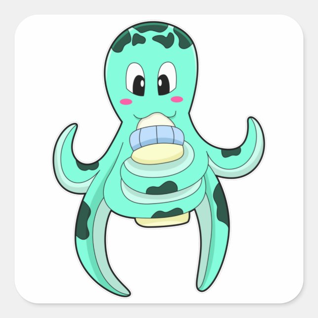 Oktopus mit Flasche Milch Quadratischer Aufkleber (Vorderseite)